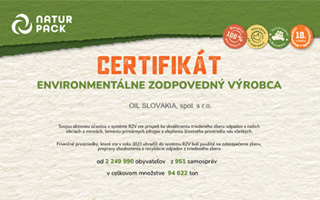 Certifikát Enviromentálne zodpovedný výrobca
